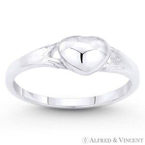 Domed Heart Charm Promise Ring in .925 Sterling Silver - Size 7